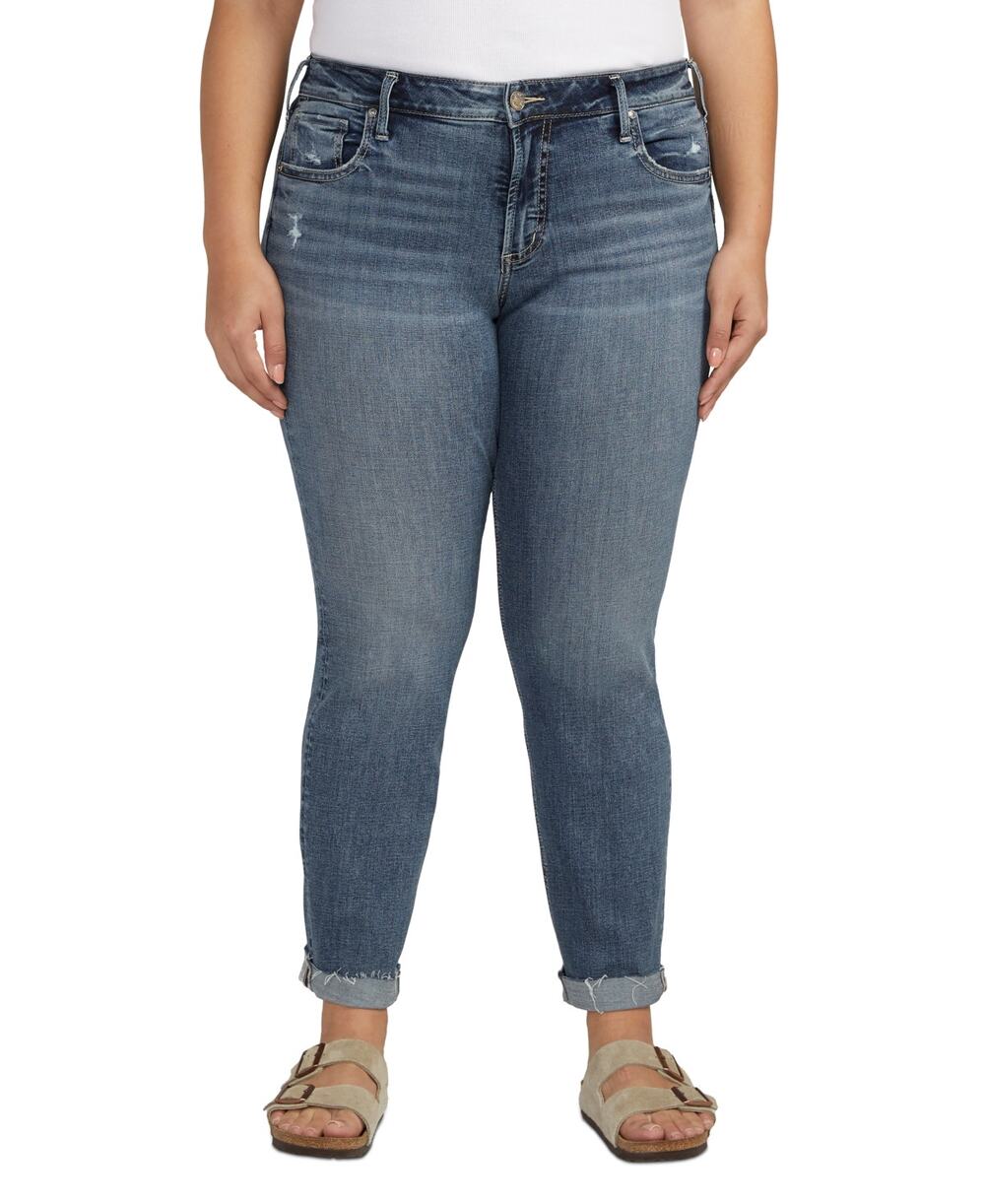 NEW Silver Jeans Co. Mid-Rise Slim-Leg Boyfriend Jeans Indigo Plus Size 20W